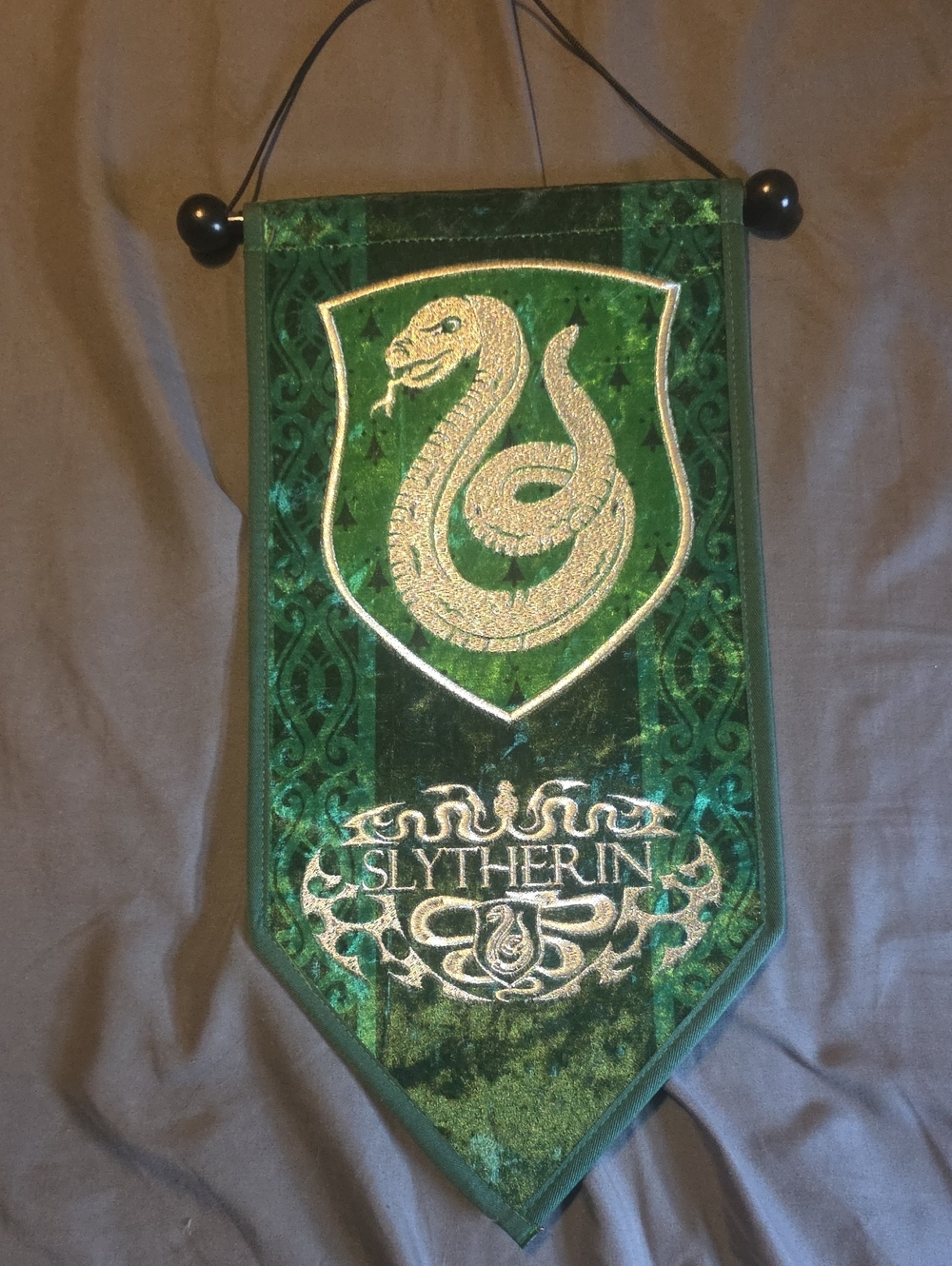 Warner Bros. Slytherin Green and Silver Embroidered Velvet Wall Banner